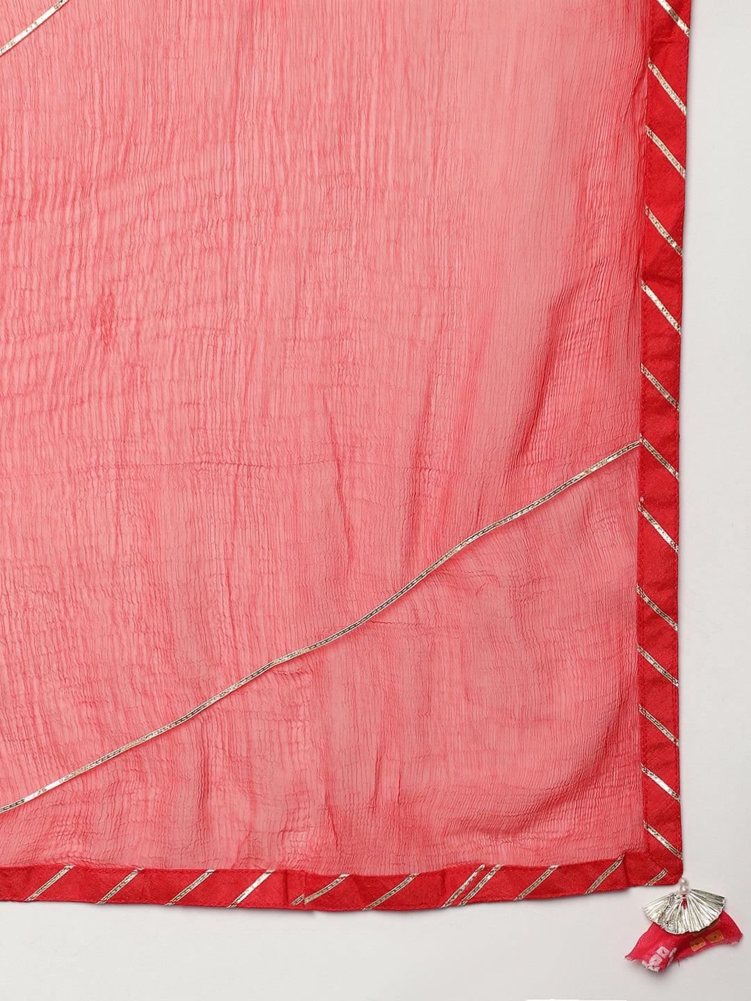 Red Chinon Hand Embroidery Kurta Sharara With Chiffon Dupatta | LASVINI - Redefining Indian Fashion with Elegance