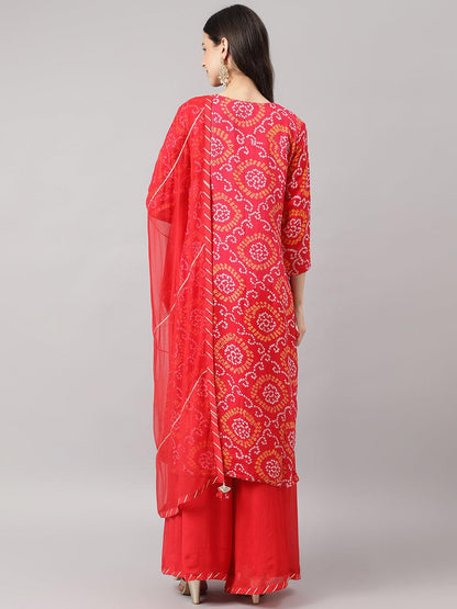 Red Chinon Hand Embroidery Kurta Sharara With Chiffon Dupatta | LASVINI - Redefining Indian Fashion with Elegance