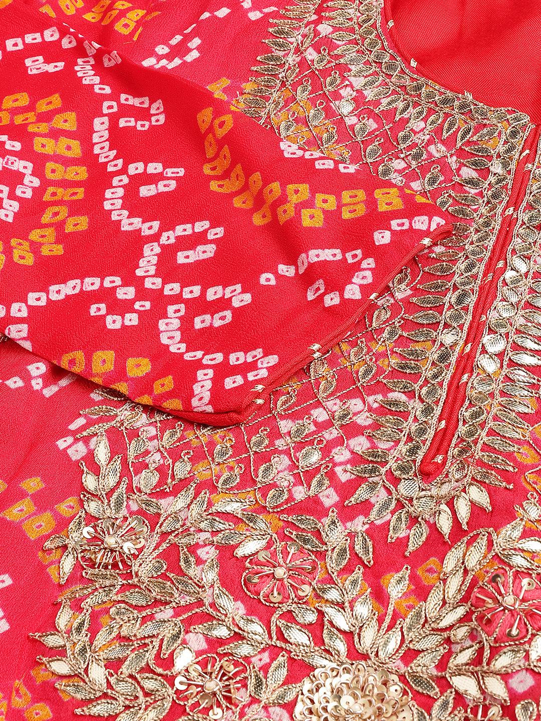 Red Chinon Hand Embroidery Kurta Sharara With Chiffon Dupatta | LASVINI - Redefining Indian Fashion with Elegance