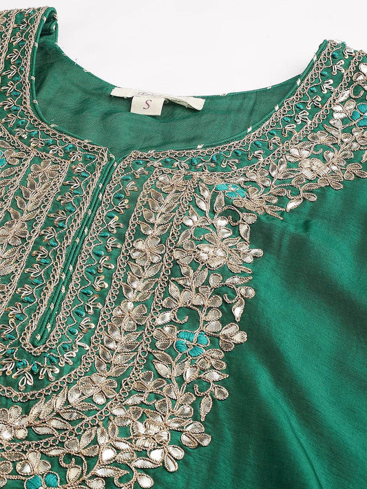 Green Uppada Silk Hand Embroidery Kurta Sharara With Organza Dupatta | LASVINI - Redefining Indian Fashion with Elegance