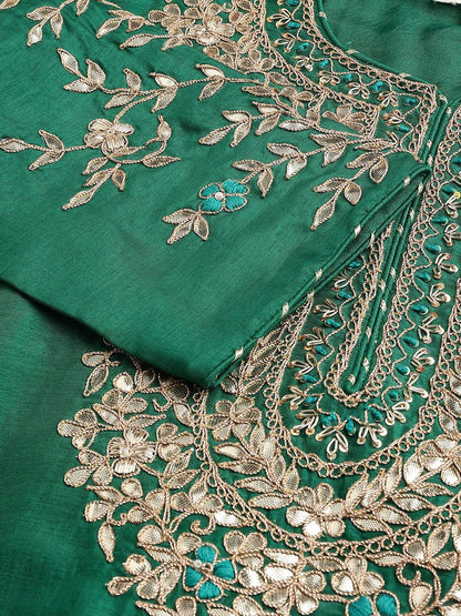 Green Uppada Silk Hand Embroidery Kurta Sharara With Organza Dupatta | LASVINI - Redefining Indian Fashion with Elegance