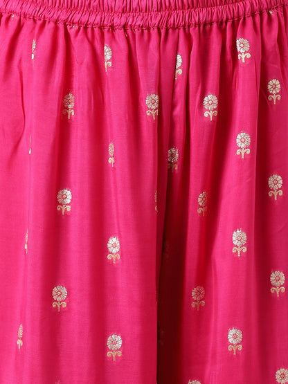 Dark Pink Russian Silk Hand Embroidery Kurta Sharara With Organza Dupatta | LASVINI - Redefining Indian Fashion with Elegance