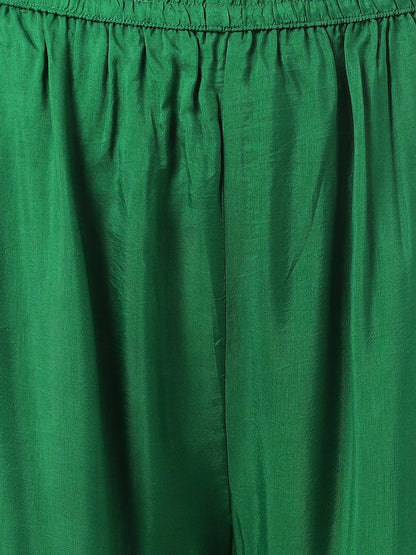 Dark Green Russian Silk Hand Embroidery Kurta Sharara With Organza Dupatta | LASVINI - Redefining Indian Fashion with Elegance