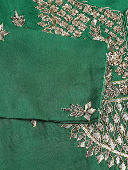 Dark Green Russian Silk Hand Embroidery Kurta Sharara With Organza Dupatta | LASVINI - Redefining Indian Fashion with Elegance