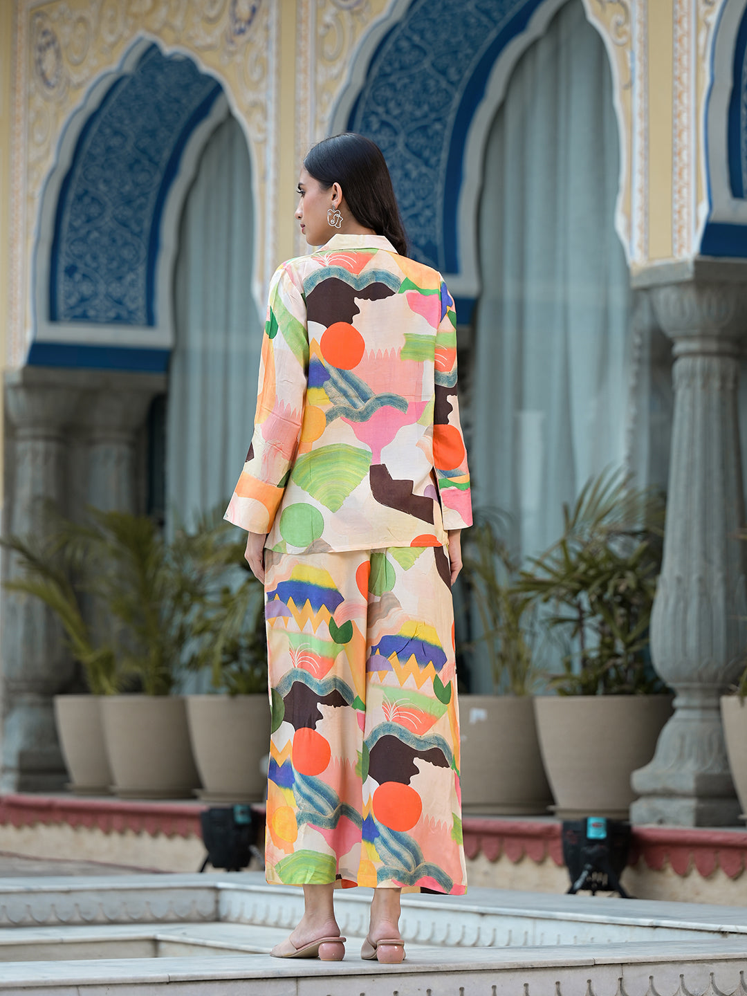 Peach Multi Floral Printed Muslin Co-Ord Set | LASVINI - Redefining Indian Fashion with Elegance