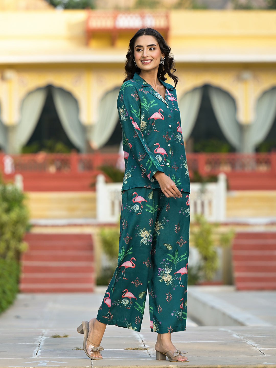 Green Floral Printed Muslin Co-Ord Set | LASVINI - Redefining Indian Fashion with Elegance