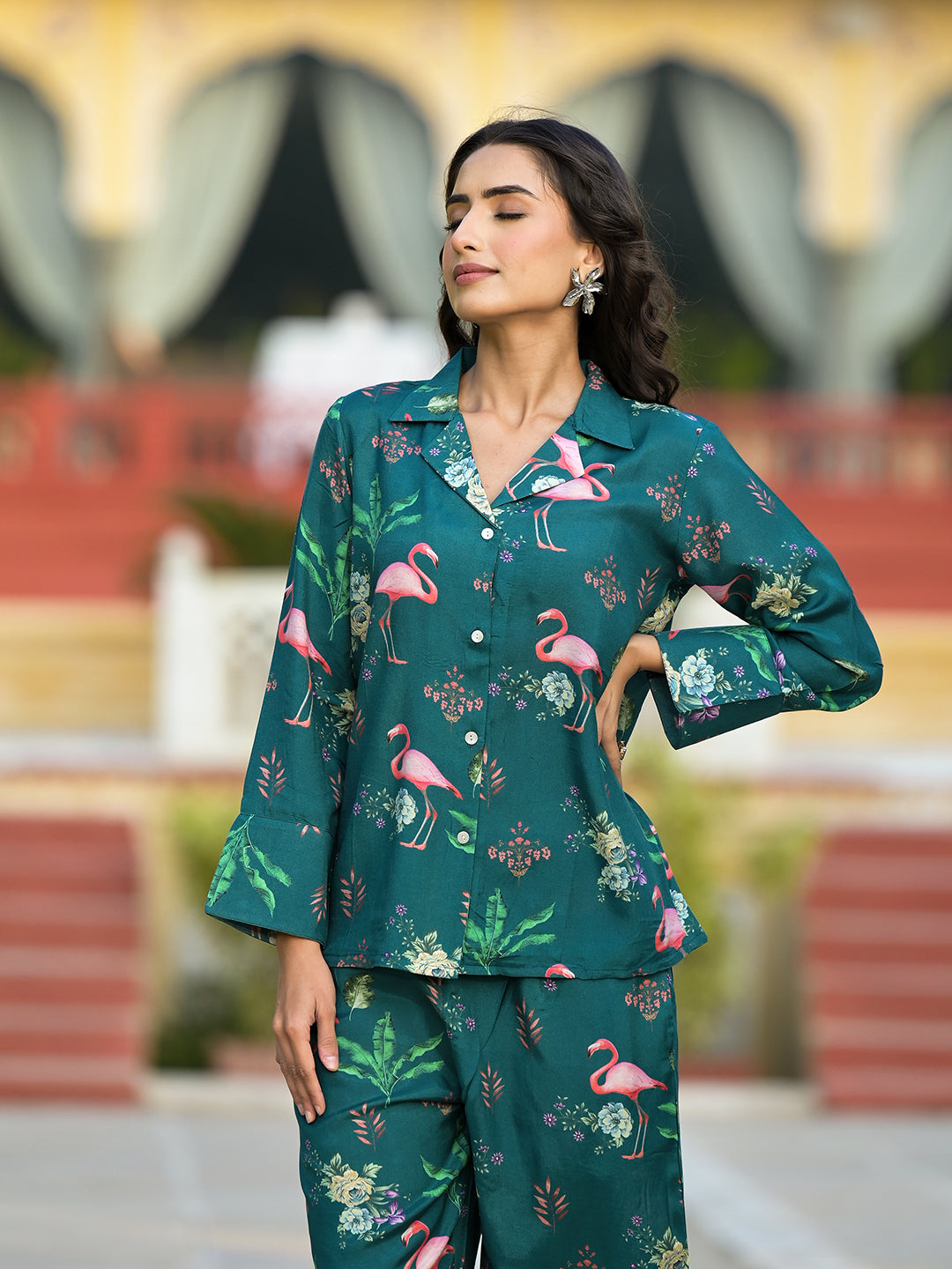 Green Floral Printed Muslin Co-Ord Set | LASVINI - Redefining Indian Fashion with Elegance