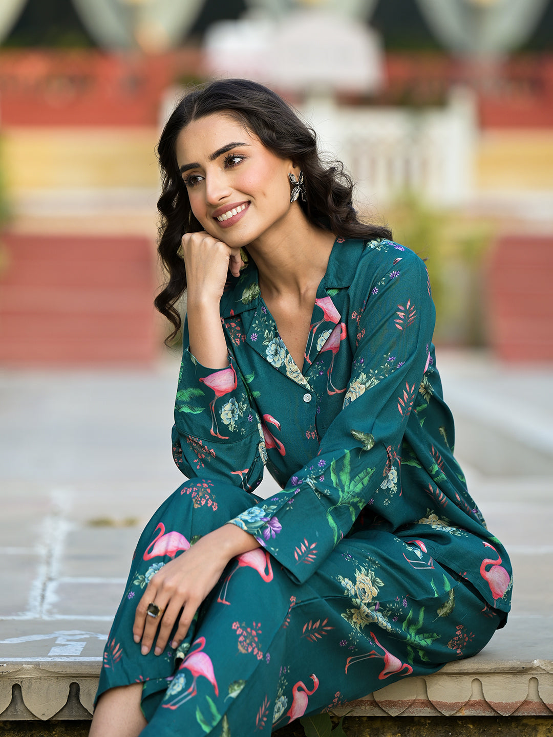 Green Floral Printed Muslin Co-Ord Set | LASVINI - Redefining Indian Fashion with Elegance