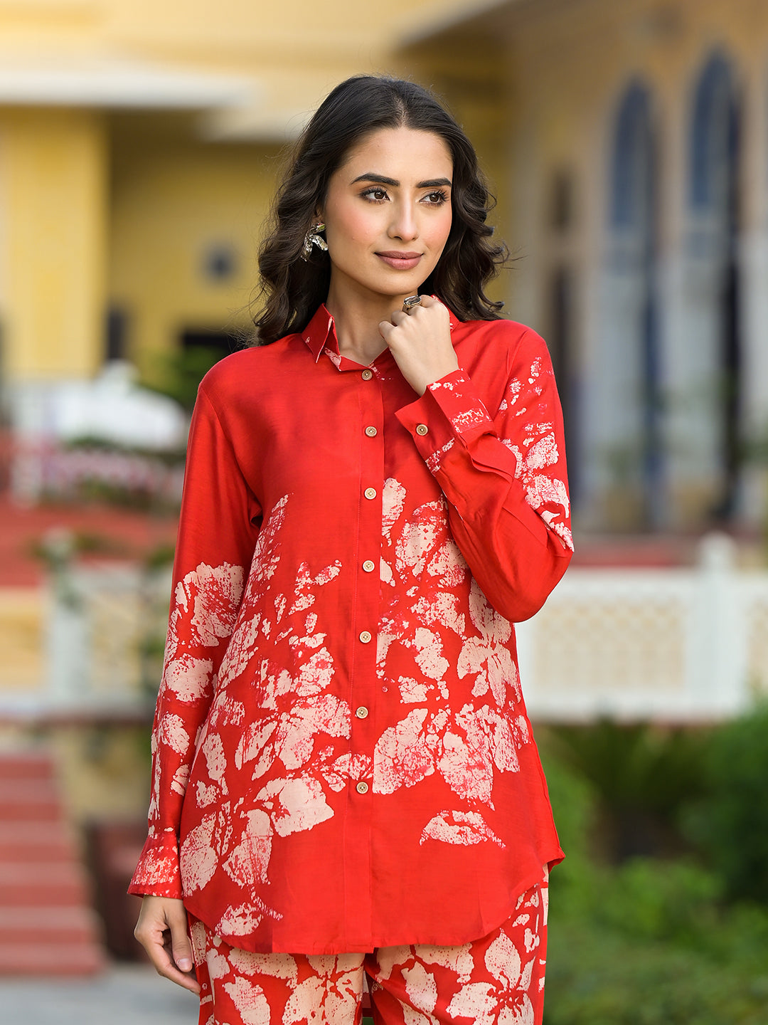 Red Hand Painted Women Muslin Co-Ord Set | LASVINI - Redefining Indian Fashion with Elegance
