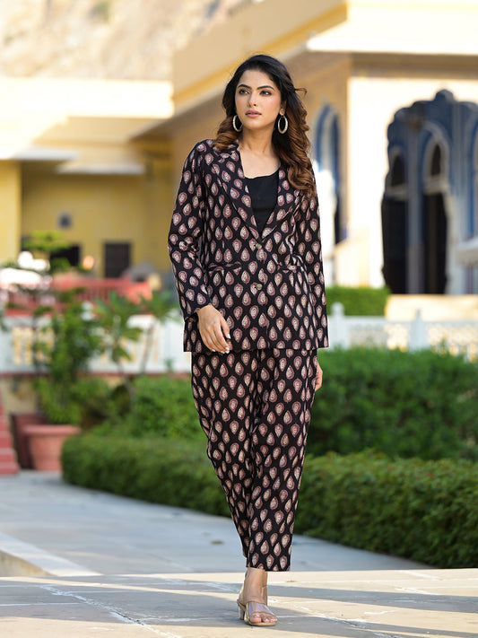 Black & Brown Ethnic Printed Co-Ord Set | LASVINI - Redefining Indian Fashion with Elegance