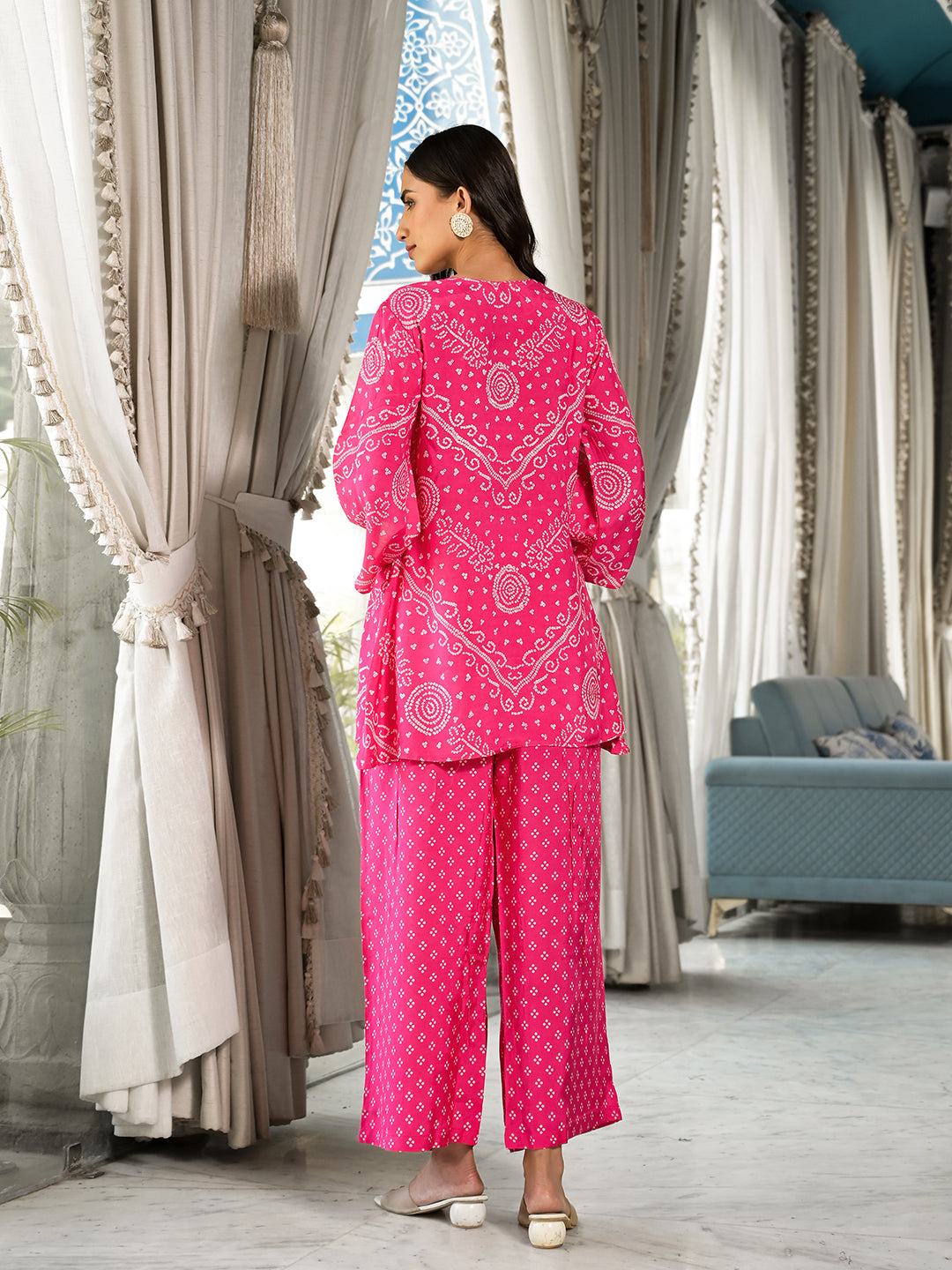 Pink Digital Print Gota Work Pure Muslin Co-Ord Set | LASVINI - Redefining Indian Fashion with Elegance