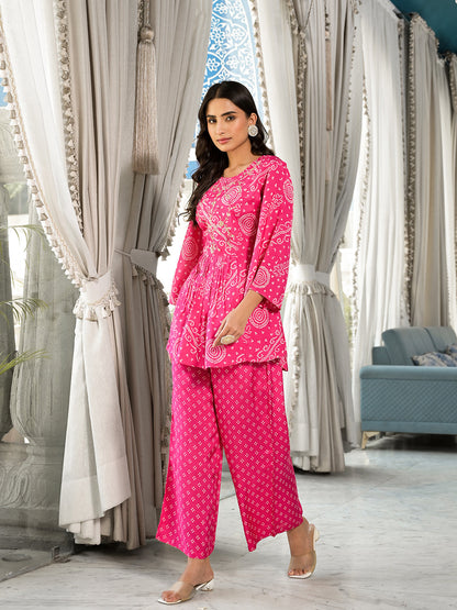 Pink Digital Print Gota Work Pure Muslin Co-Ord Set | LASVINI - Redefining Indian Fashion with Elegance