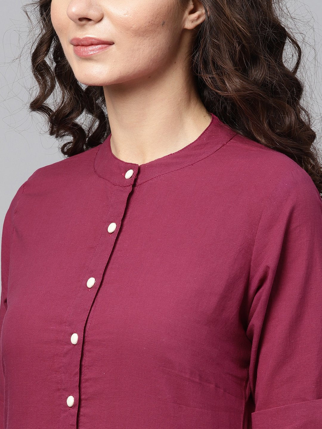 Solid Burgundy Straight Kurta Set With Cream Culottes | LASVINI - Redefining Indian Fashion with Elegance