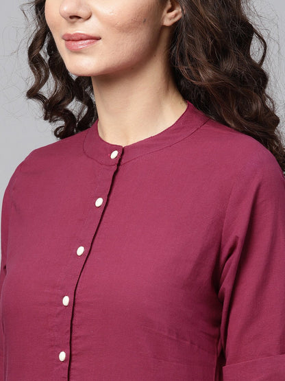 Solid Burgundy Straight Kurta Set With Cream Culottes | LASVINI - Redefining Indian Fashion with Elegance