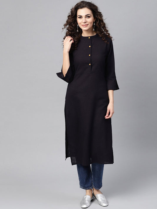 Navy Blue Straight Kurta With Mandarin Collar & Front Placket | LASVINI - Redefining Indian Fashion with Elegance
