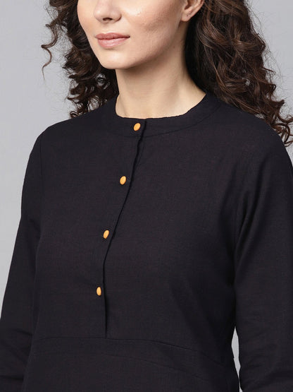 Navy Blue Straight Kurta With Mandarin Collar & Front Placket | LASVINI - Redefining Indian Fashion with Elegance