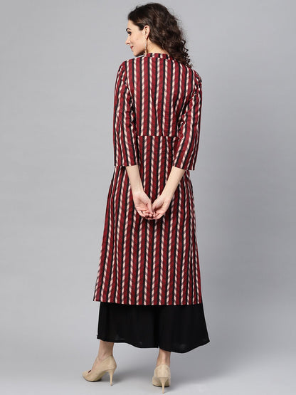 Multi Colored Straight Kurta With Mandarin Collar & 3/4 Sleeves | LASVINI - Redefining Indian Fashion with Elegance