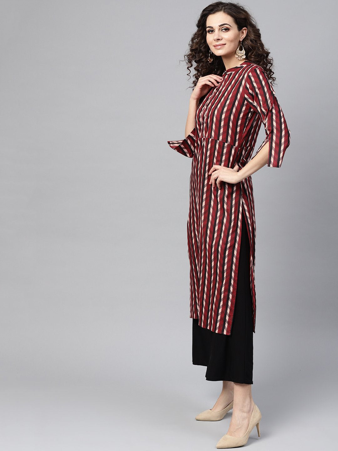 Multi Colored Straight Kurta With Mandarin Collar & 3/4 Sleeves | LASVINI - Redefining Indian Fashion with Elegance