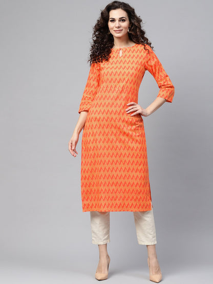 Peach Staright Kurta With Keyhole Neck & 3/4 Sleeves | LASVINI - Redefining Indian Fashion with Elegance