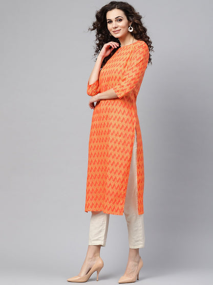Peach Staright Kurta With Keyhole Neck & 3/4 Sleeves | LASVINI - Redefining Indian Fashion with Elegance