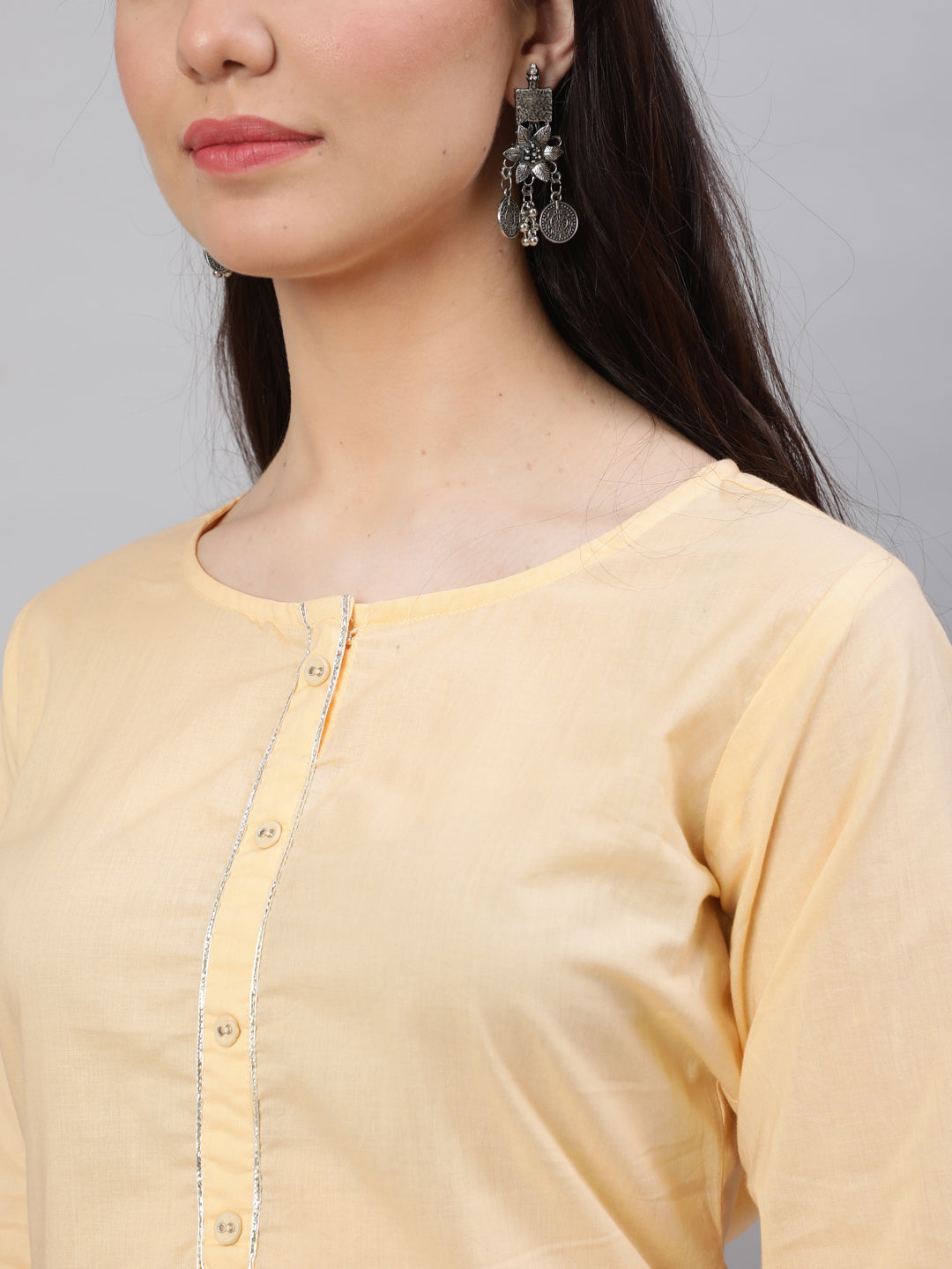 Women Cream Straight Solid Kurta With Trouser And Art Silk Dupatta | LASVINI - Redefining Indian Fashion with Elegance