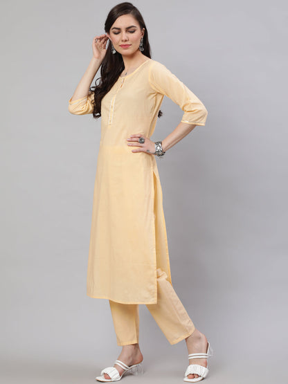 Women Cream Straight Solid Kurta With Trouser And Art Silk Dupatta | LASVINI - Redefining Indian Fashion with Elegance