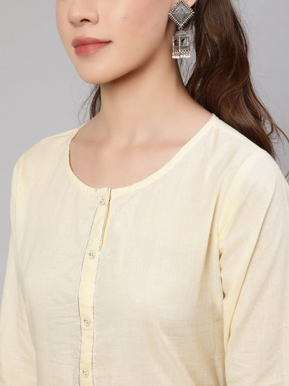 Women Cream Straight Solid Kurta With Trouser And Art Silk Dupatta | LASVINI - Redefining Indian Fashion with Elegance