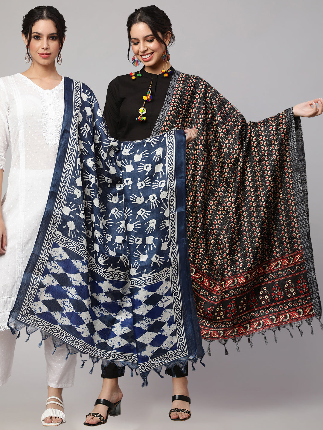 Women Blue And Black Printed Dupatta Combo, Pack Of Two | LASVINI - Redefining Indian Fashion with Elegance