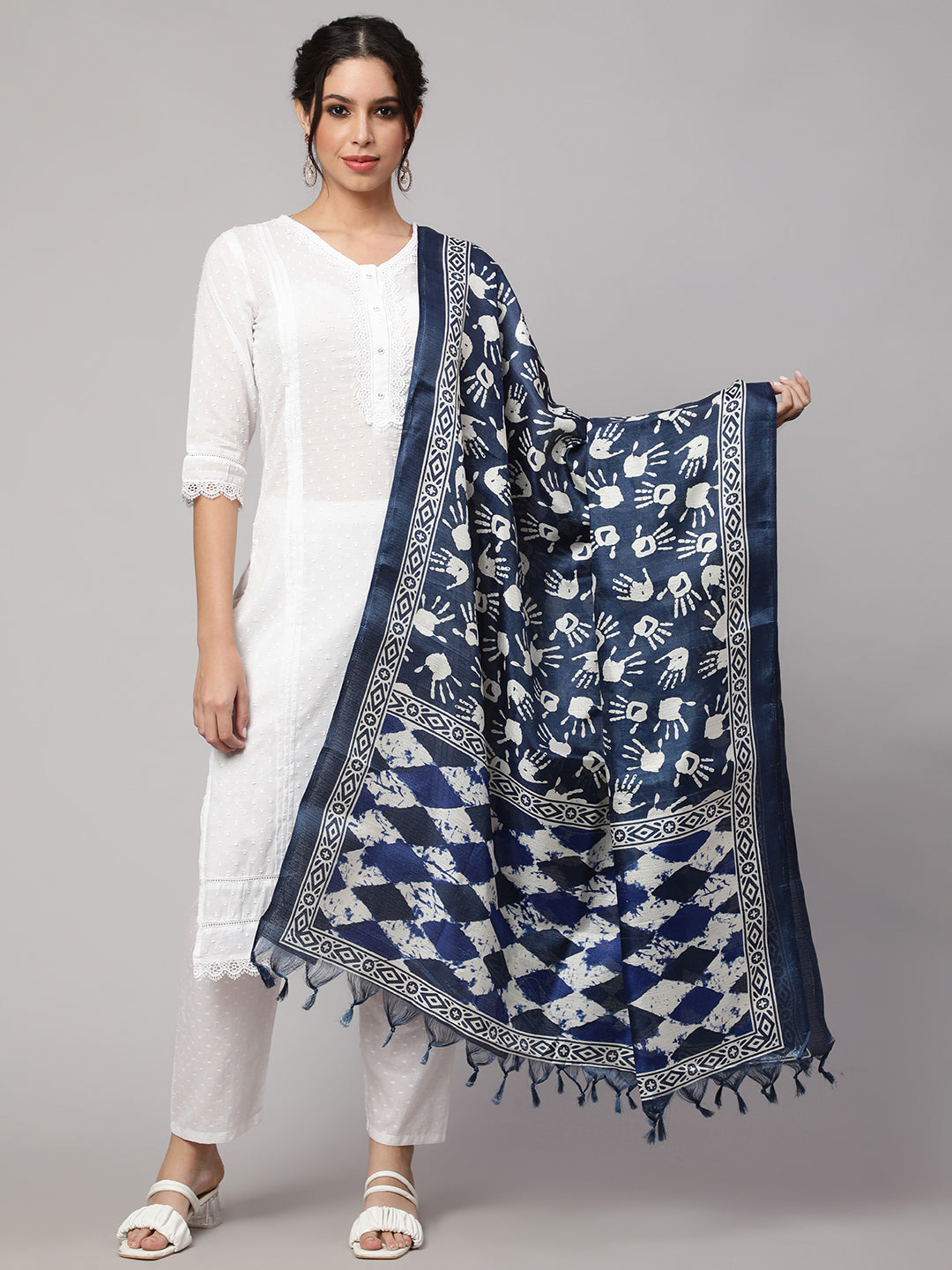 Women Blue And Off White Printed Dupatta Combo, Pack Of Two | LASVINI - Redefining Indian Fashion with Elegance