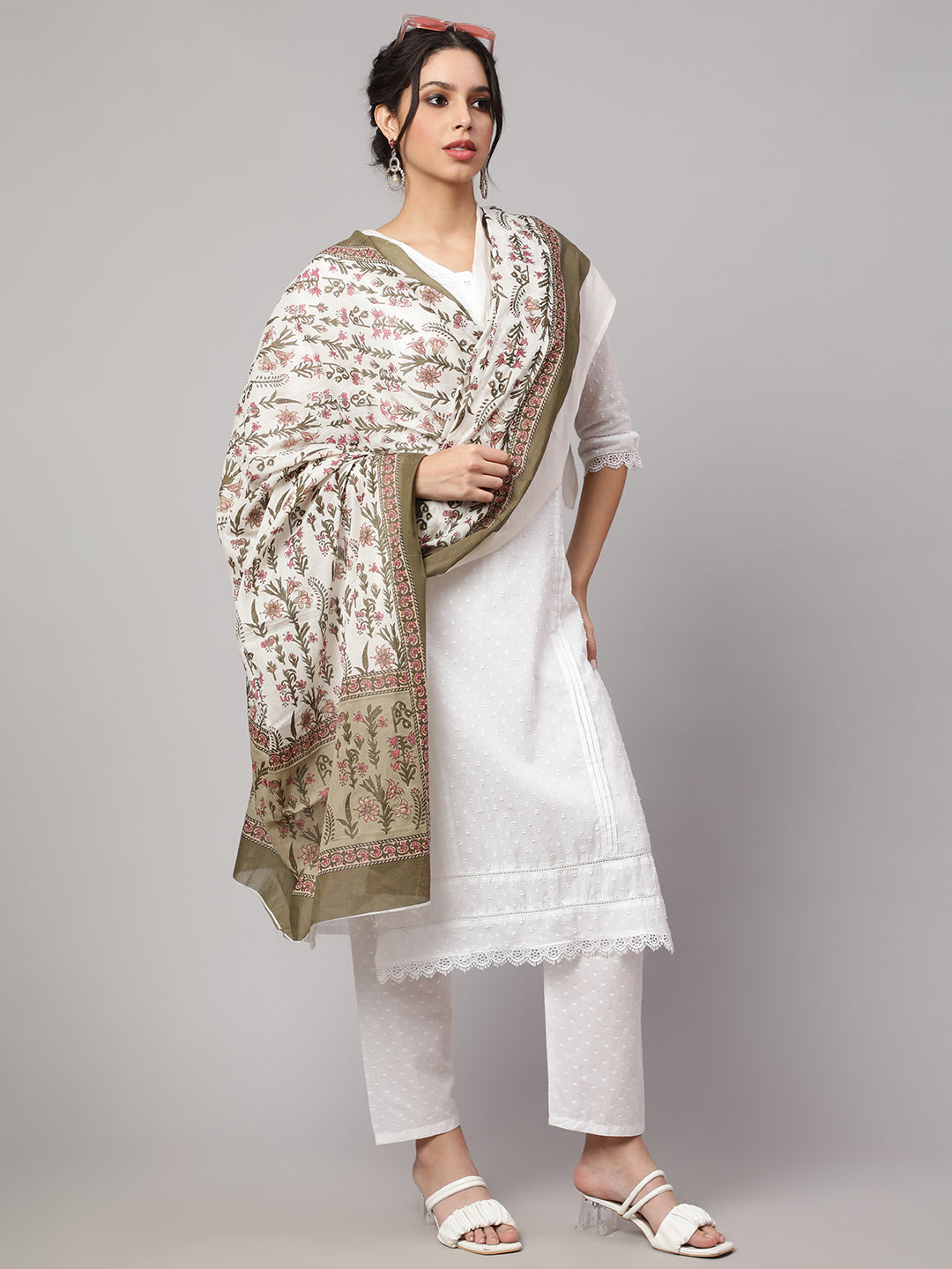 Women Blue And Off White Printed Dupatta Combo, Pack Of Two | LASVINI - Redefining Indian Fashion with Elegance