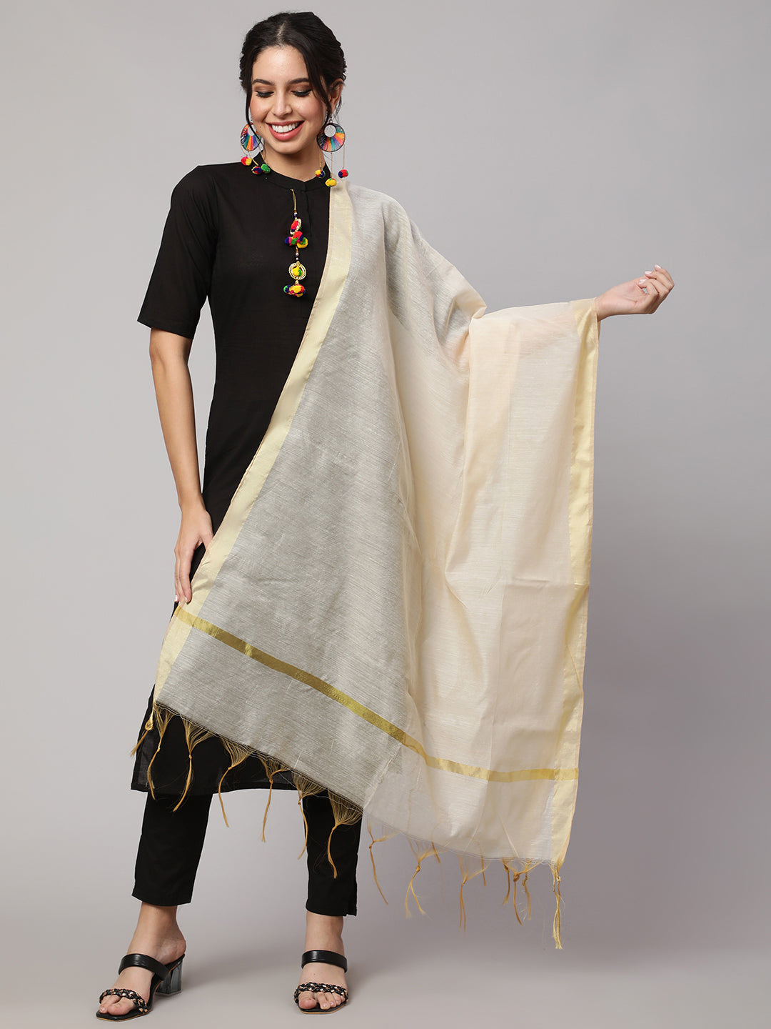 Women Multi Printed And Solid Beige With Blue Dupatta Combo, Pack Of Three | LASVINI - Redefining Indian Fashion with Elegance