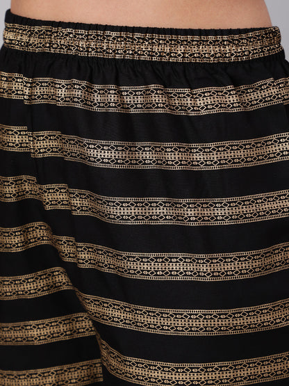 Black Gold Printed Straight Kurta Set With Net Dupatta for Women | LASVINI - Redefining Indian Fashion with Elegance