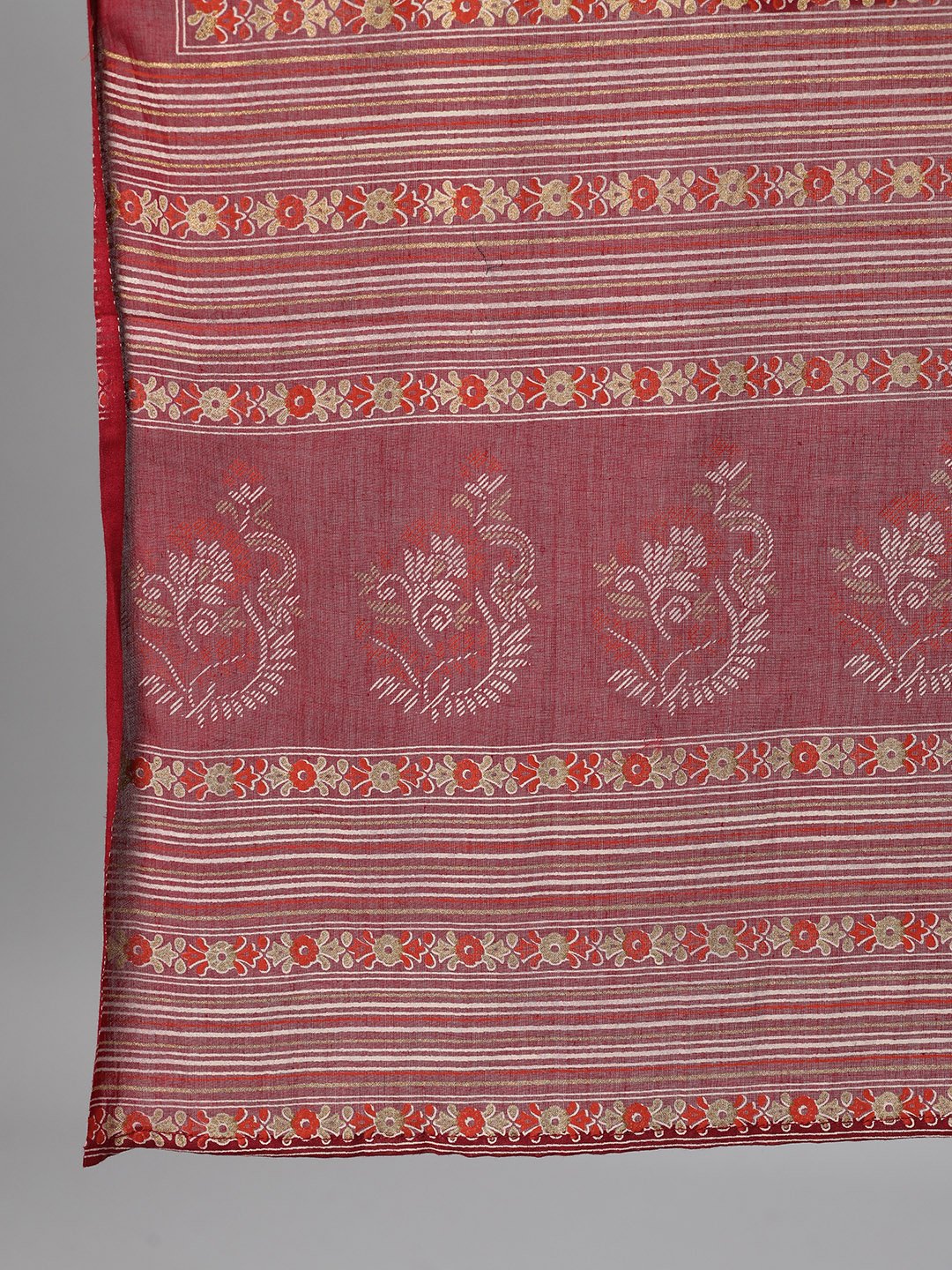 Women Burgundy Gold Printed Three-Quarter Sleeves Straight Kurta With Palazzo And Dupatta With Pockets And Face Mask | LASVINI - Redefining Indian Fashion with Elegance