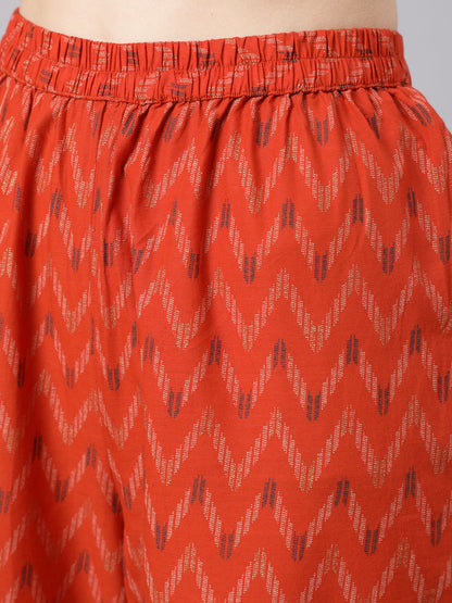 Women Rust Printed Straight Kurta With Plazo & Dupatta | LASVINI - Redefining Indian Fashion with Elegance