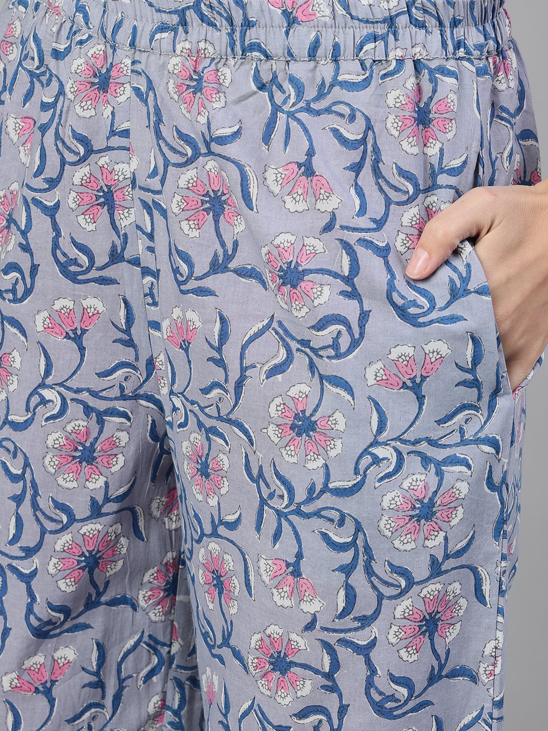 Women Grey Three-Quarter Sleeves Straight Kurta With Palazzo And Dupatta With Pockets And Face Mask | LASVINI - Redefining Indian Fashion with Elegance