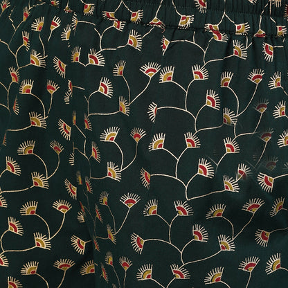 Women Green Gold Printed Three-Quarter Sleeves Straight Kurta With Palazzo And Dupatta With Pockets And Face Mask | LASVINI - Redefining Indian Fashion with Elegance