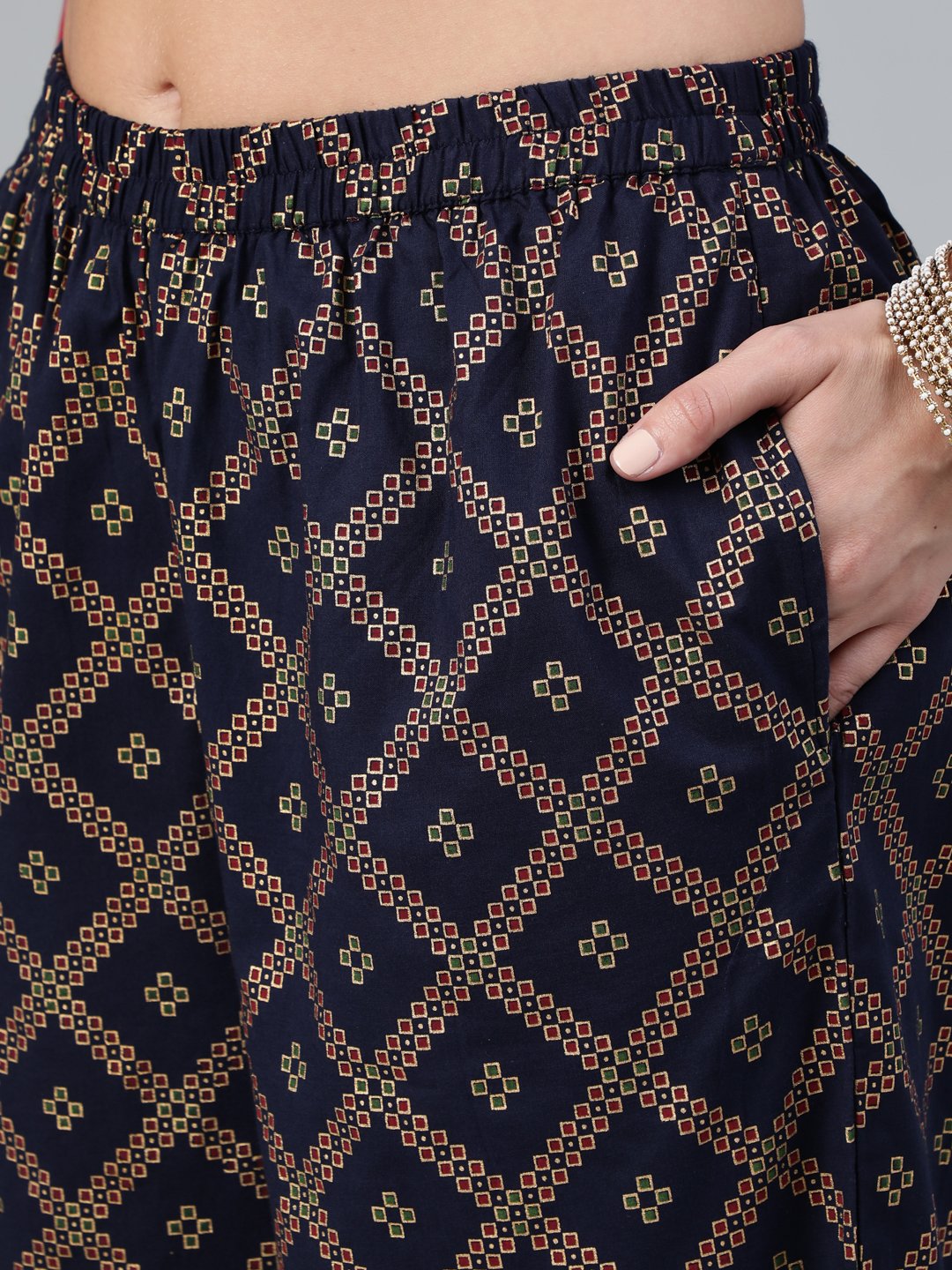 Women Red And Navy Blue Gold Printed Straight Kurta With Palazzo & Dupatta | LASVINI - Redefining Indian Fashion with Elegance