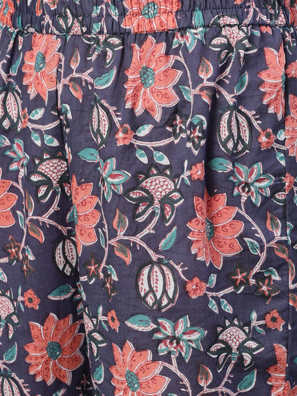 Women Blue Three-Quarter Sleeves Flared Kurta With Palazzo And Dupatta With Pockets And Face Mask | LASVINI - Redefining Indian Fashion with Elegance