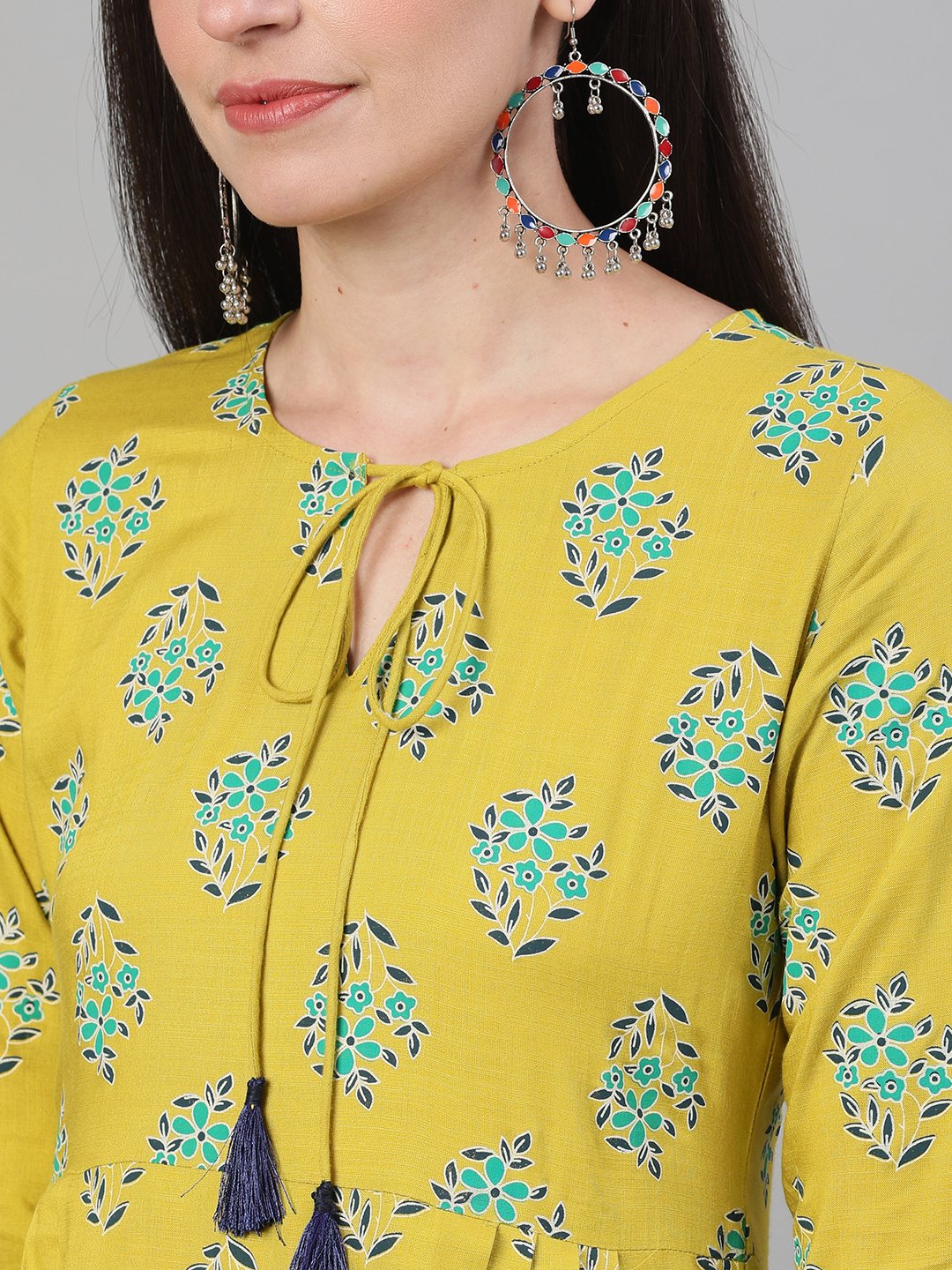 Women Green Printed Round Neck Viscose Rayon Fit And Flare Dress With Pockets | LASVINI - Redefining Indian Fashion with Elegance