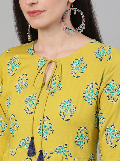 Women Green Printed Round Neck Viscose Rayon Fit And Flare Dress With Pockets | LASVINI - Redefining Indian Fashion with Elegance