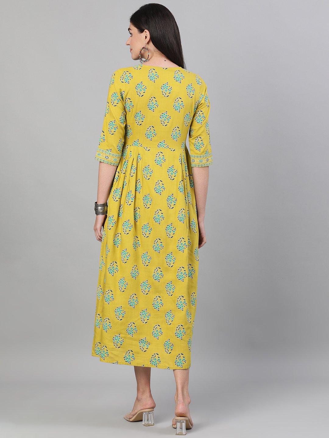 Women Green Printed Round Neck Viscose Rayon Fit And Flare Dress With Pockets | LASVINI - Redefining Indian Fashion with Elegance