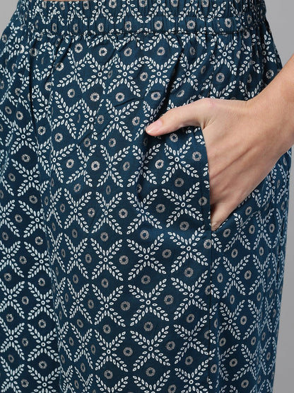 Women Blue Three-Quarter Sleeves Straight Kurta With Palazzo With Pockets And Face Mask | LASVINI - Redefining Indian Fashion with Elegance