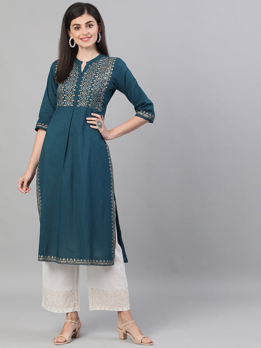 Women Lavender Calf Length Three-Quarter Sleeves Straight Floral Printed Cotton Kurta Set With Face Mask | LASVINI - Redefining Indian Fashion with Elegance