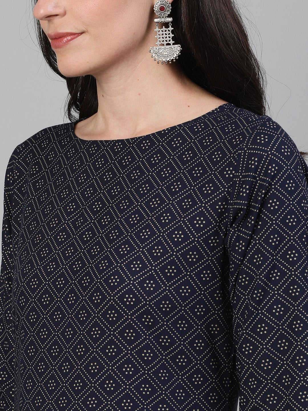 Women Maroon Calf Length Three-Quarter Sleeves Straight Ethnic Motif Printed Cotton Kurta With Pockets And Face Mask | LASVINI - Redefining Indian Fashion with Elegance