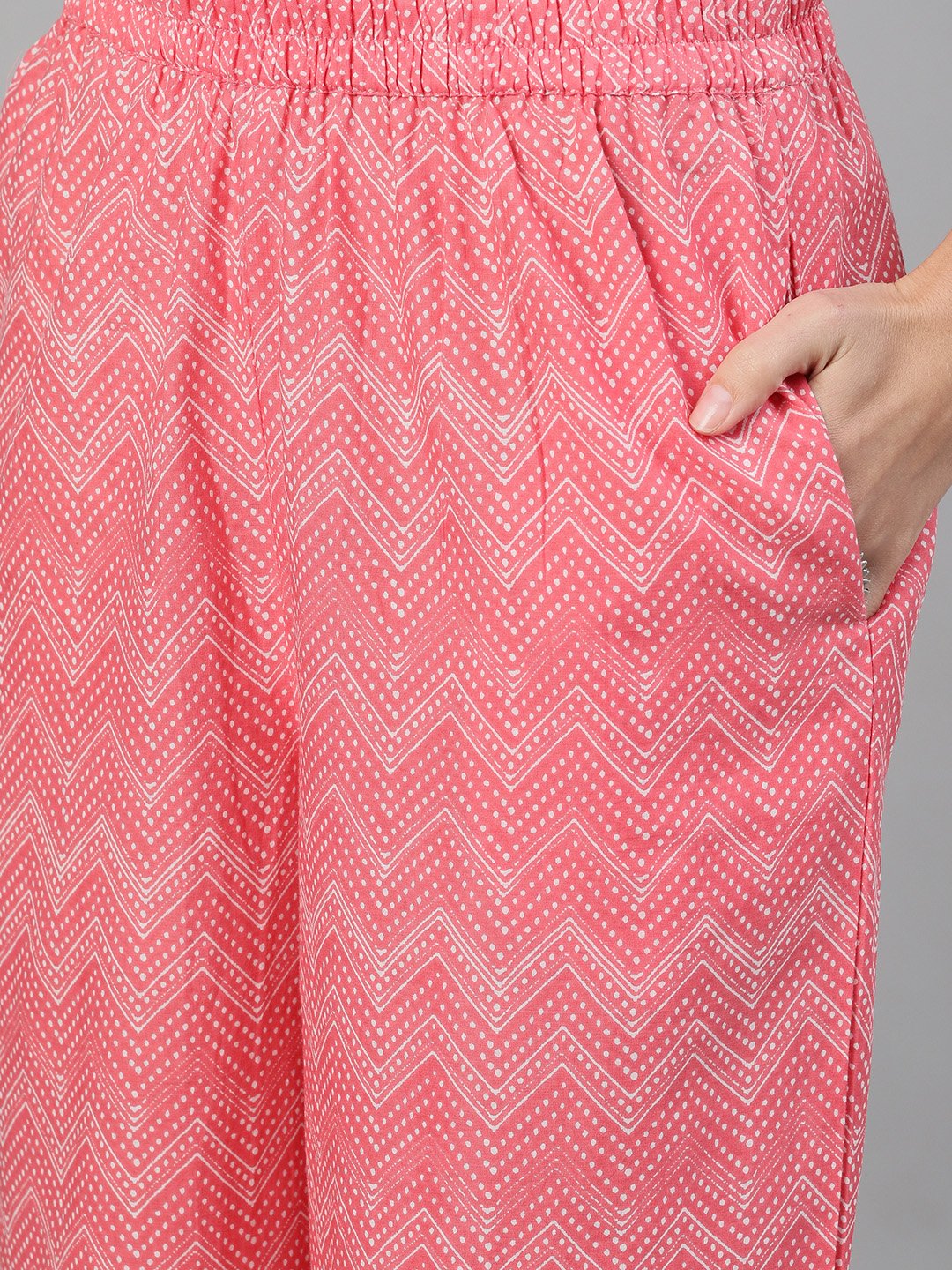 Women Pink Three-Quarter Sleeves Ethnic Motif Printed Straight Kurta-Palazzo With Pockets And Dupatta | LASVINI - Redefining Indian Fashion with Elegance