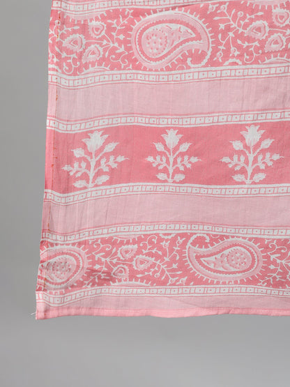 Women Pink Three-Quarter Sleeves Ethnic Motif Printed Straight Kurta-Palazzo With Pockets And Dupatta | LASVINI - Redefining Indian Fashion with Elegance