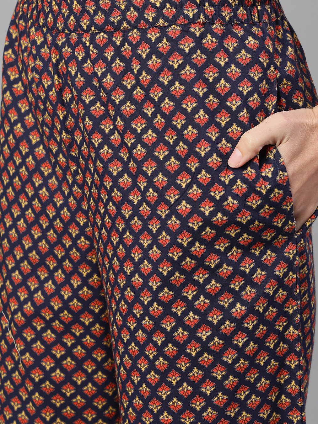 Women Blue Three-Quarter Sleeves Floral Printed Kurta And Palazzo With Pockets | LASVINI - Redefining Indian Fashion with Elegance