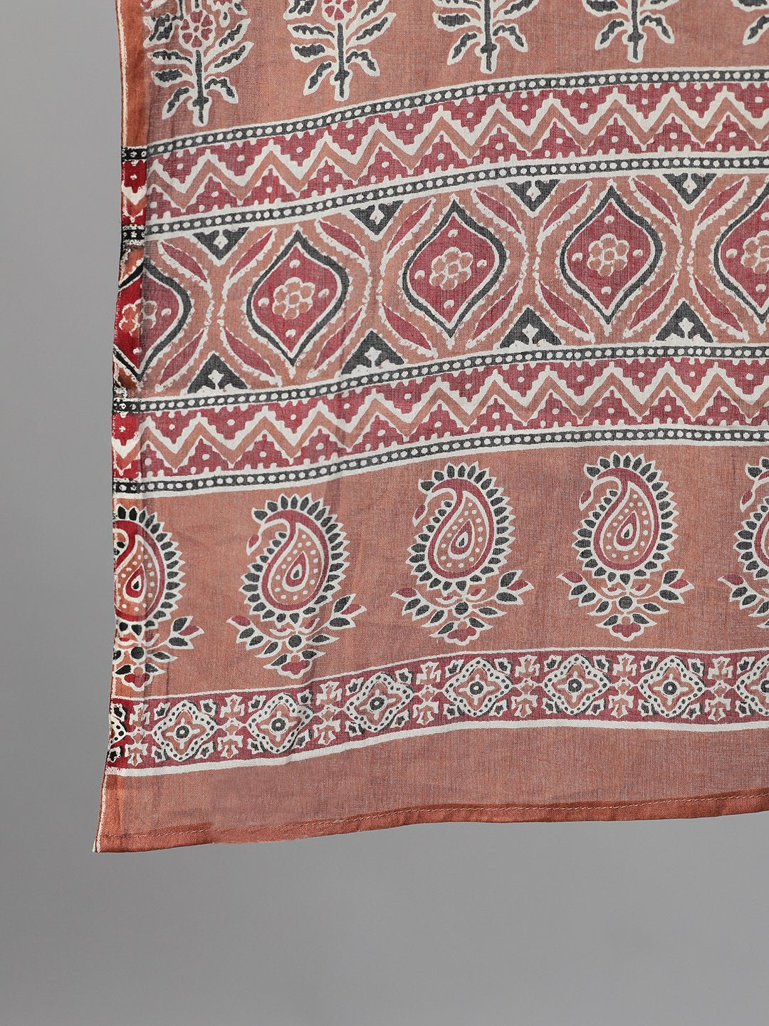 Women Rose Gold Three-Quarter Sleeves Printed Kurta-Palazzo With Pockets Dupatta And Face Mask | LASVINI - Redefining Indian Fashion with Elegance