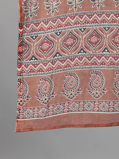 Women Rose Gold Three-Quarter Sleeves Printed Kurta-Palazzo With Pockets Dupatta And Face Mask | LASVINI - Redefining Indian Fashion with Elegance