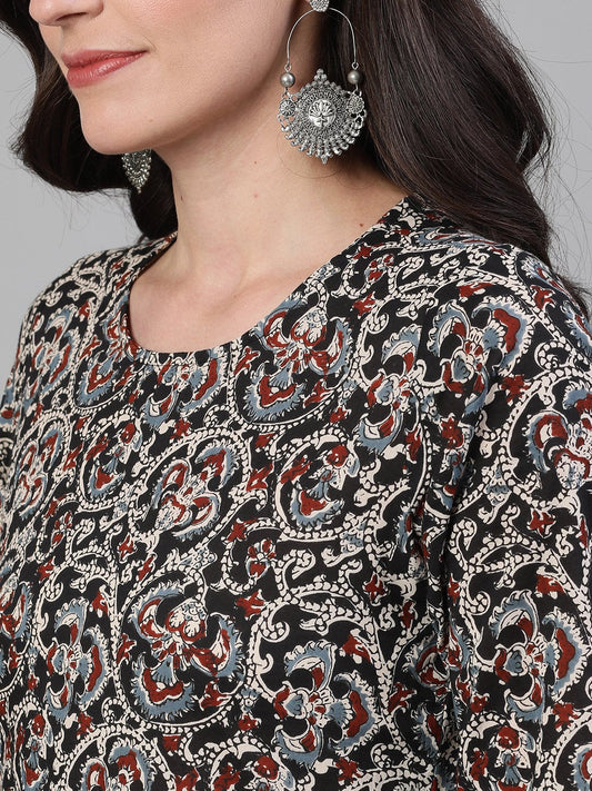 Women Black And White Three-Quarter Sleeves Printed Kurta-Palazzo With Pockets Dupatta And Face Mask | LASVINI - Redefining Indian Fashion with Elegance